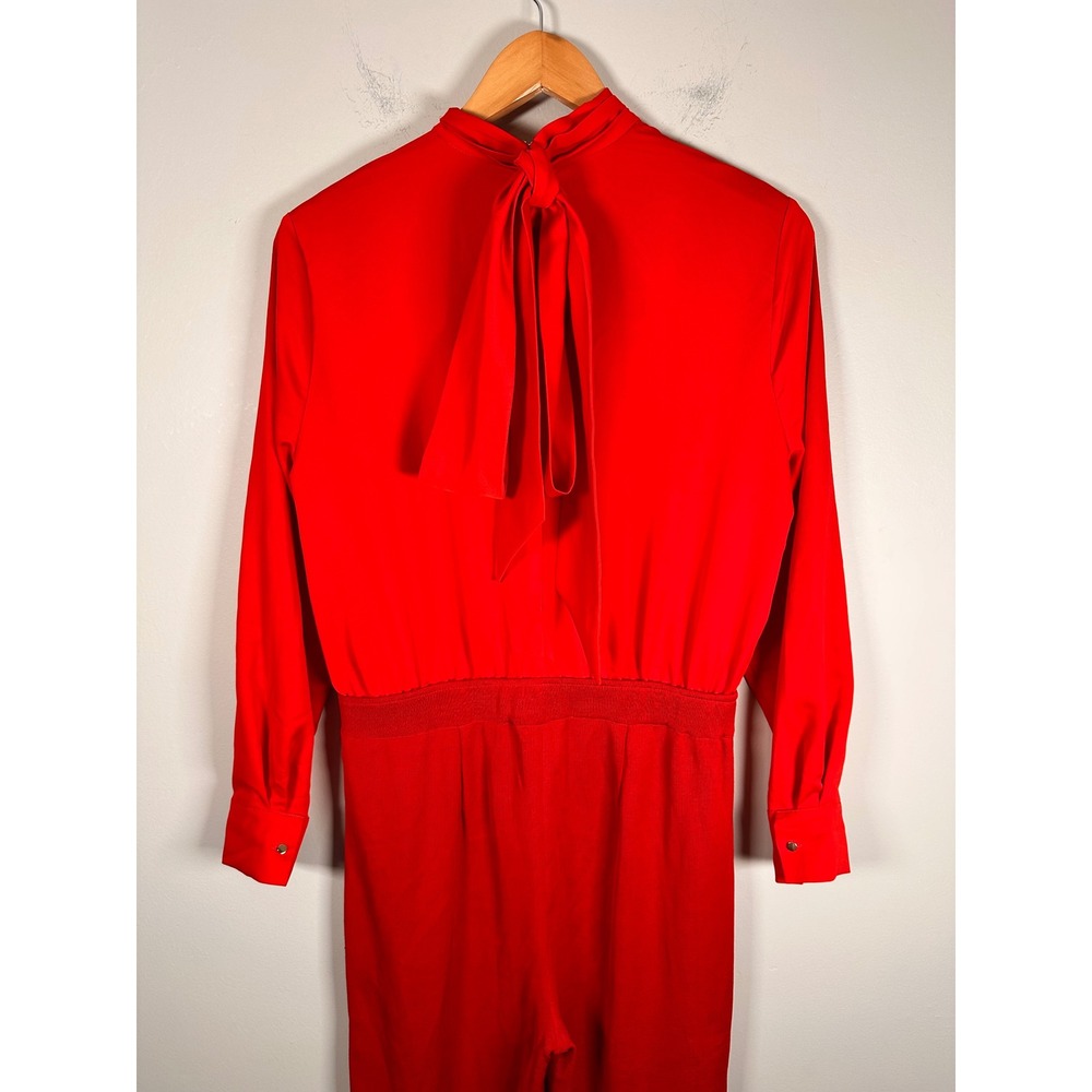 Misook Misook Mixed-Media Tie-Neck Long-Sleeve Jumpsuit women S minimalist - Picture 5 of 8